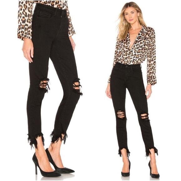 L'Agence High Line Skinny High Rise Saturated Black Distruct Distressed Jeans 24 - Picture 3 of 16